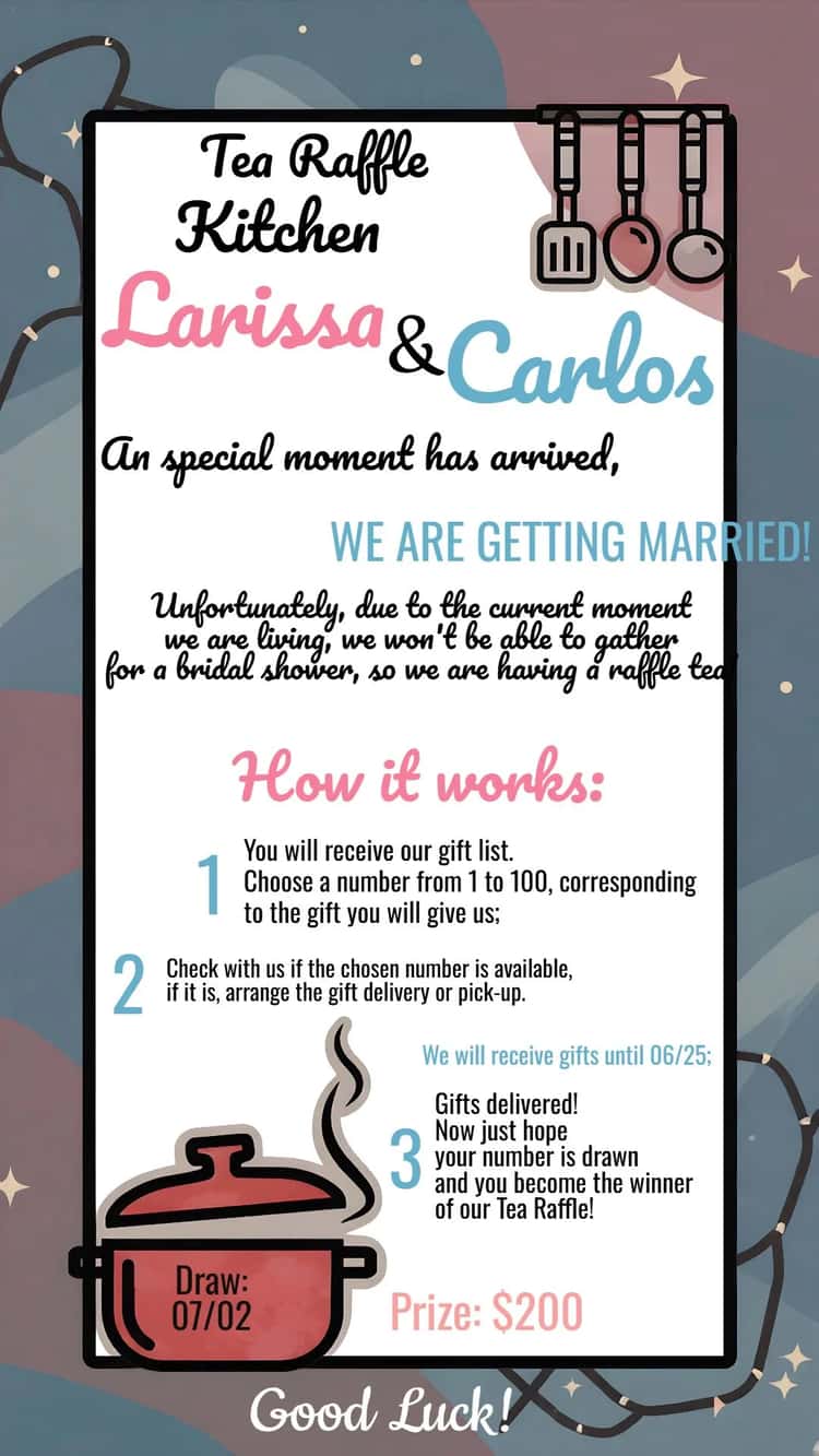 Kitchen Raffle Tea Wedding - Elegant Digital Invitation | Convitede