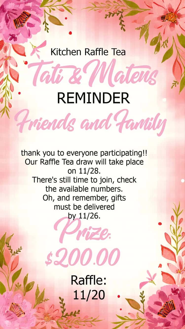 Teacup Raffle Reminder Tea Raffle Kitchen Light Floral - Bridal Shower | Convitede