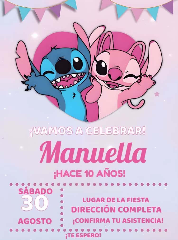 Angel Stitch Rosa - Invitación Digital Más Buscados | Convitede