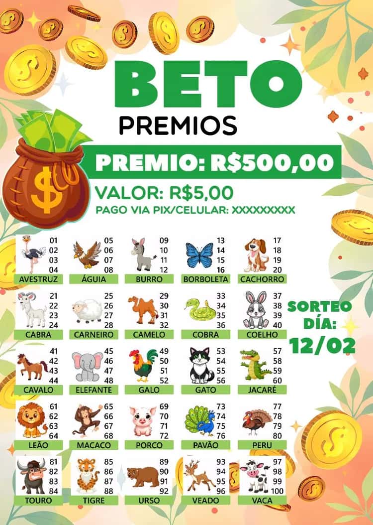 Subuj Rifa Rifa De Bicho Premiações Bixo - Cartelas Divertidas | Convitede