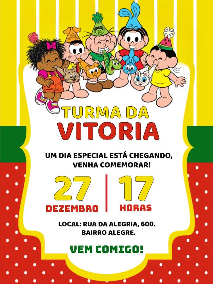 Turjo Da Convite Digital Turma Da Mônica - Aniversário Infantil | Convitede